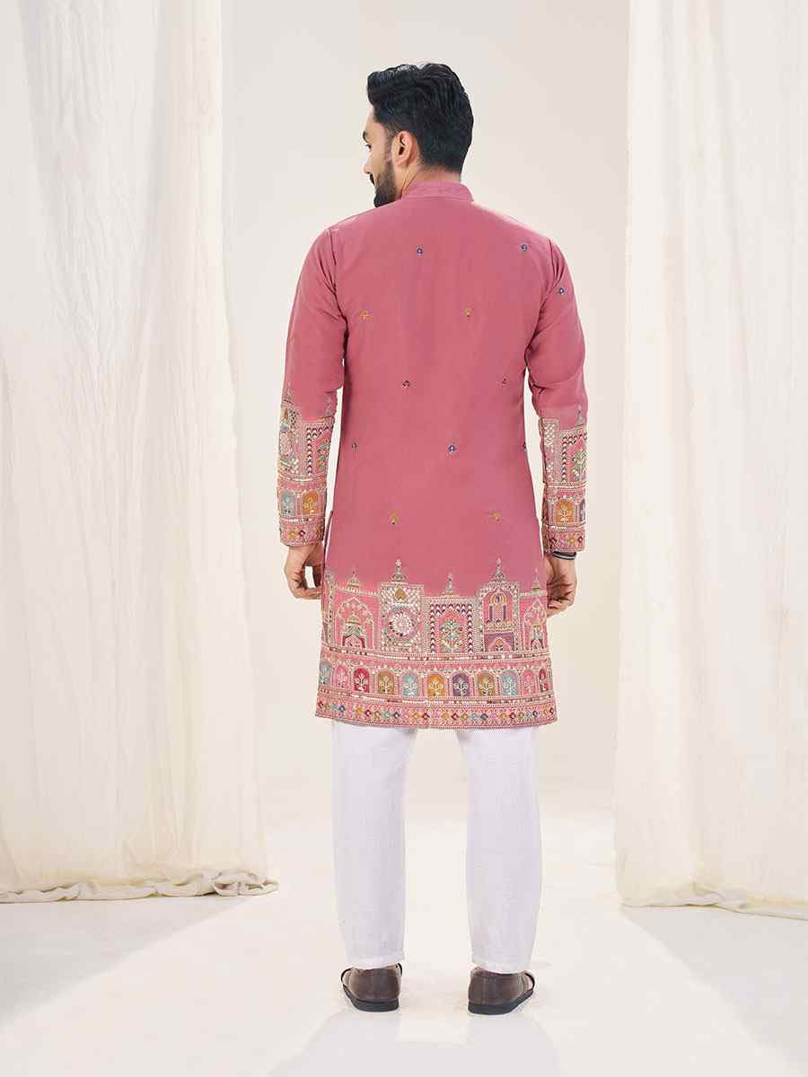 Peach Star Georgette Embroidery Festival Wedding Party Kurta