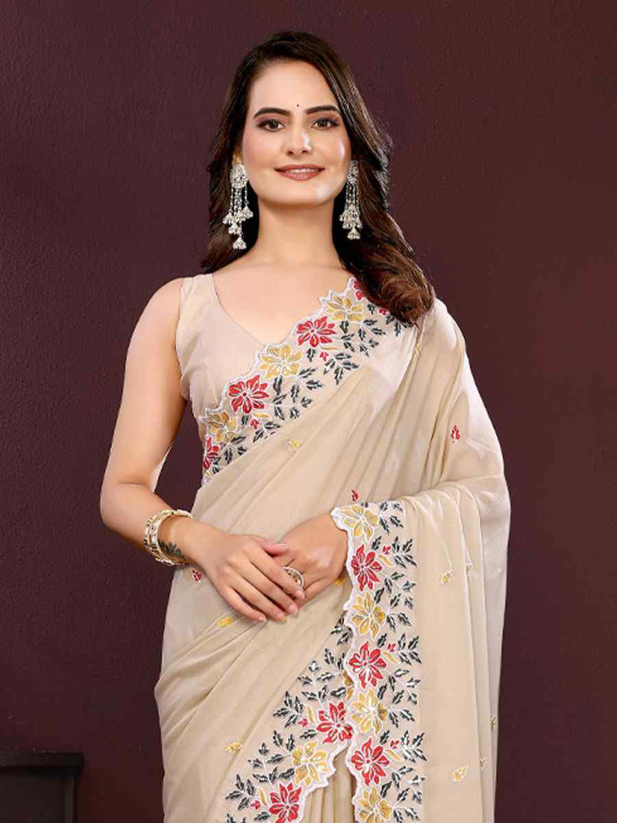 Peach Star Georgette Embroidery Party Bridal Reception Festival Wedding Fancy Heavy Border Saree