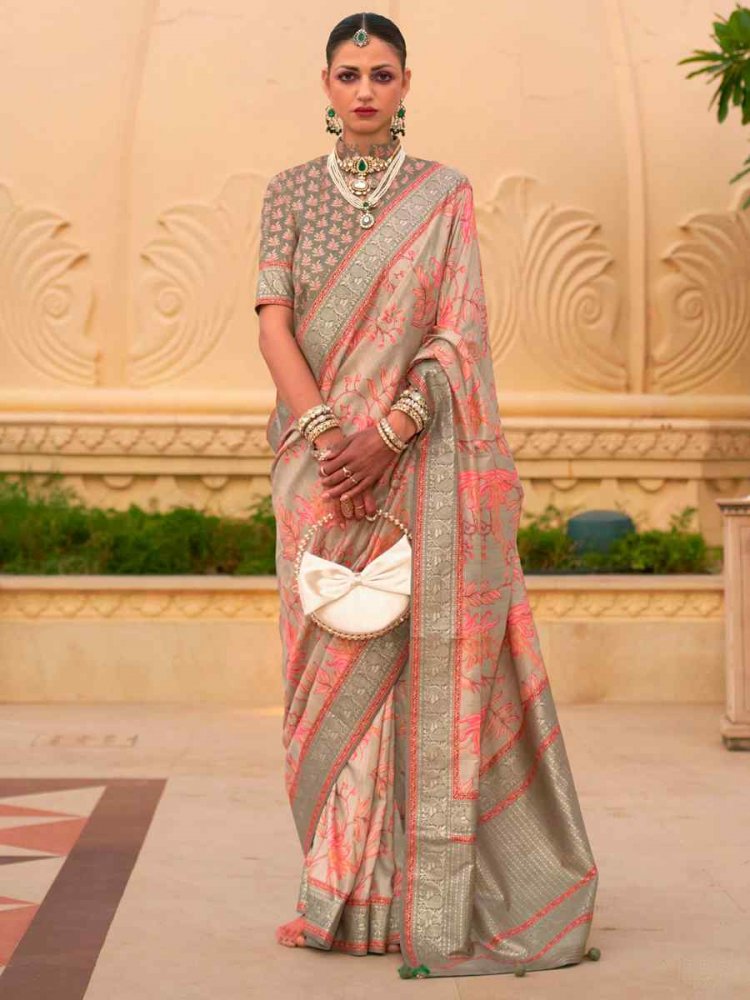 Peach Super Silk  Handwoven Festival Casual Heavy Border Saree
