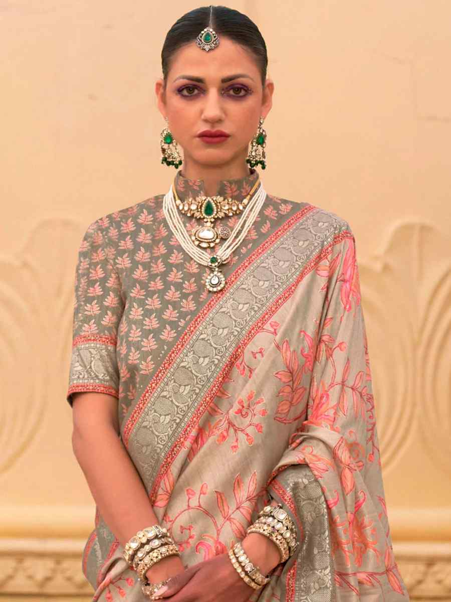 Peach Super Silk Handwoven Festival Casual Heavy Border Saree