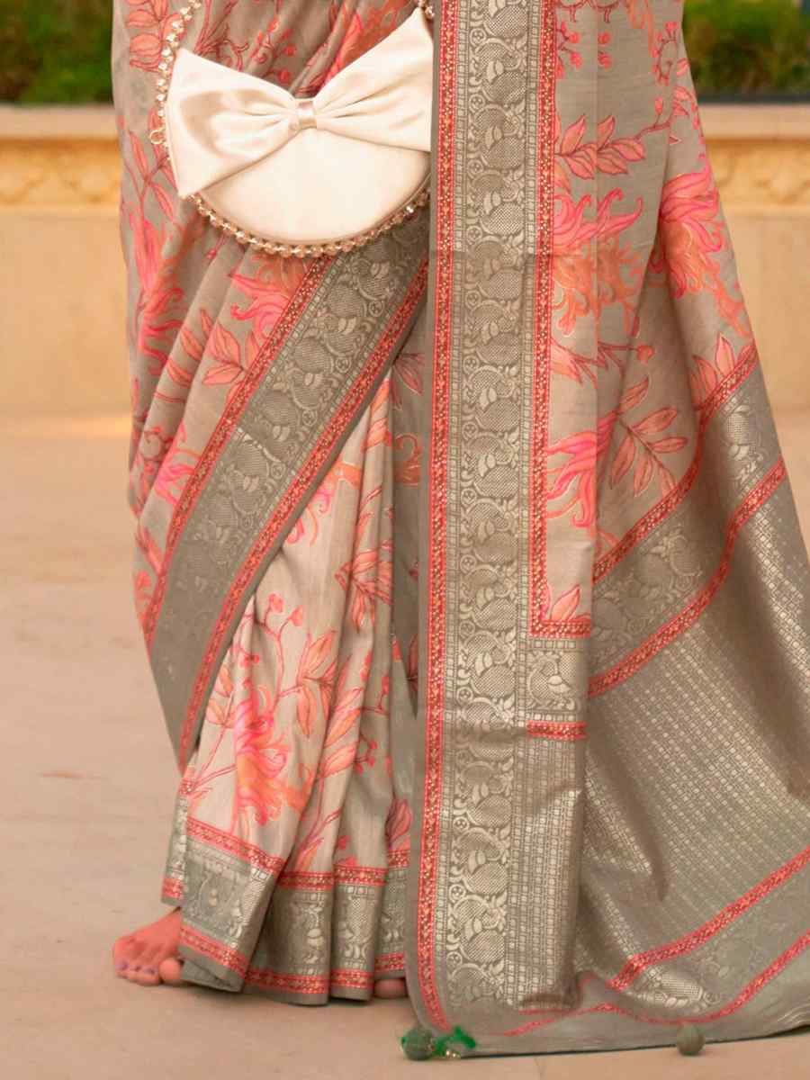 Peach Super Silk Handwoven Festival Casual Heavy Border Saree