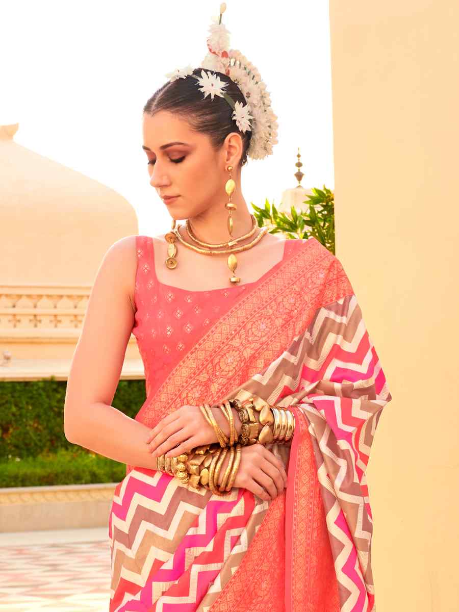 Peach Super Silk Handwoven Festival Casual Heavy Border Saree