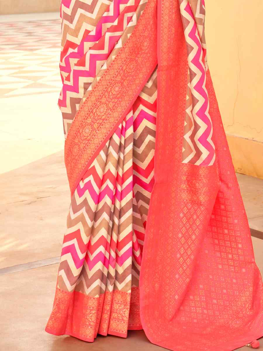Peach Super Silk Handwoven Festival Casual Heavy Border Saree