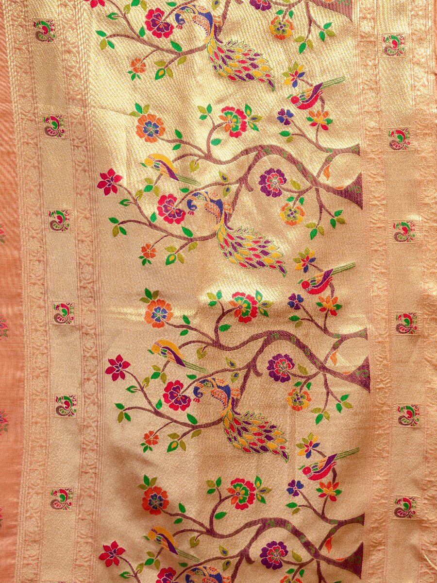 Peach Superkota Paithani Zari Wedding Reception Party Festival Fancy Heavy Border Sarees