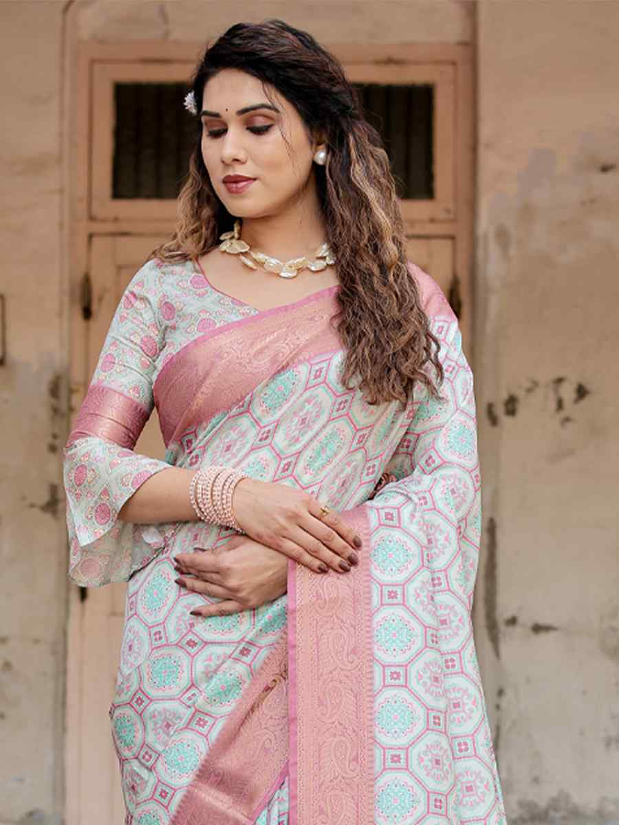 Peach Tussar Silk Zari Handwoven Printed Casual Reception Festival Wedding Fancy Heavy Border Saree