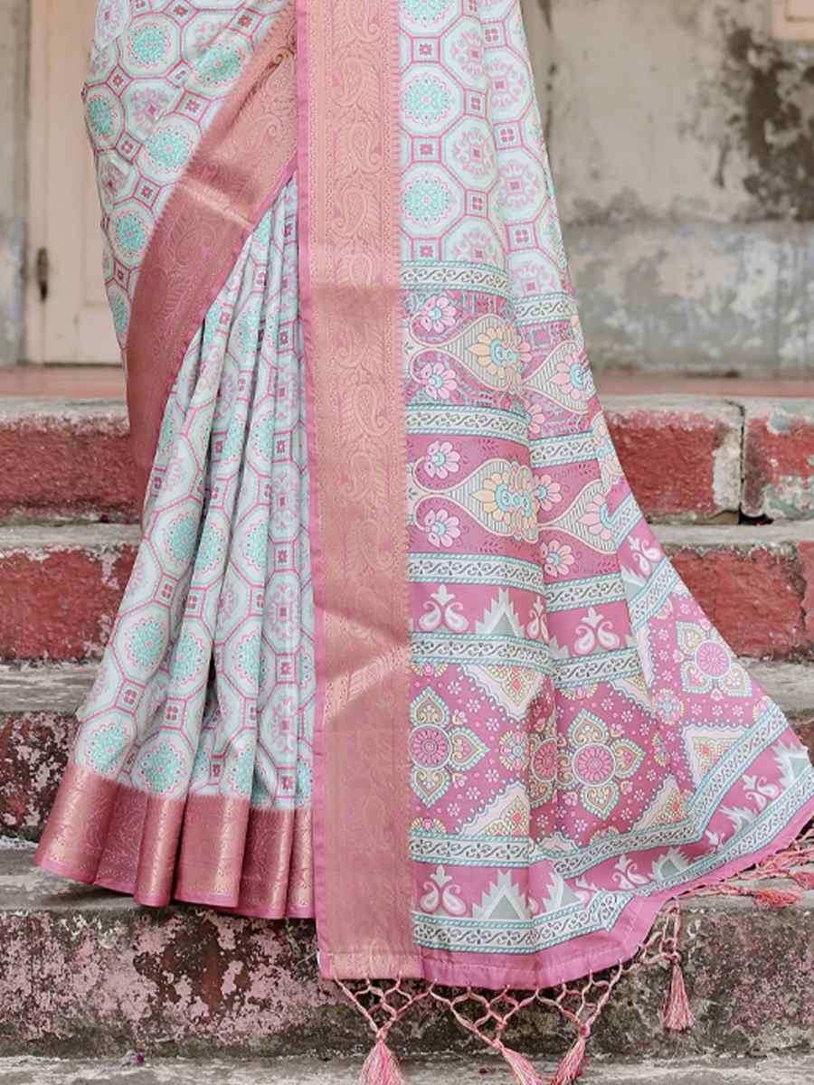 Peach Tussar Silk Zari Handwoven Printed Casual Reception Festival Wedding Fancy Heavy Border Saree
