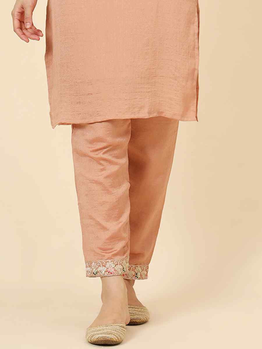 Peach Vichitra Silk Embroidered Party Wedding Ready Pant Salwar Kameez