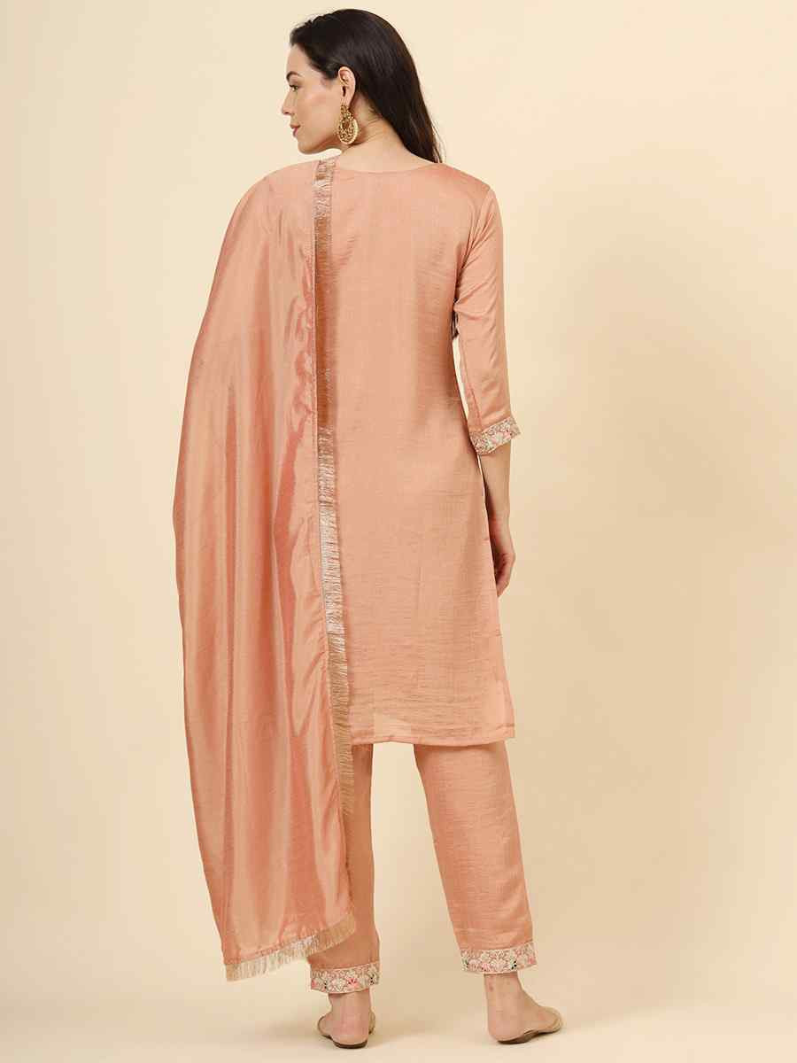 Peach Vichitra Silk Embroidered Party Wedding Ready Pant Salwar Kameez
