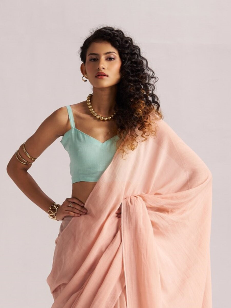 Peach Viscose Plain Casual Party Festival Wedding Fancy Classic Style Sarees