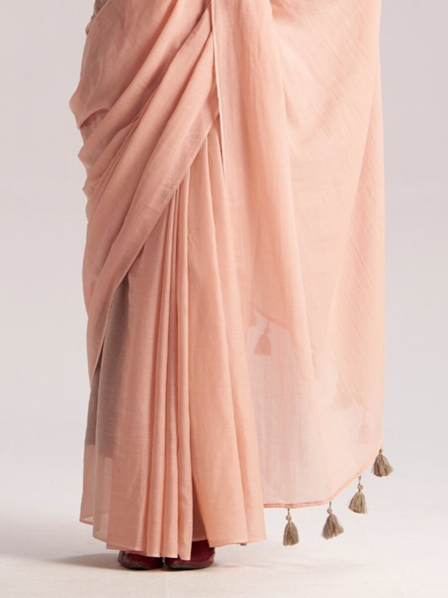 Peach Viscose Plain Casual Party Festival Wedding Fancy Classic Style Sarees