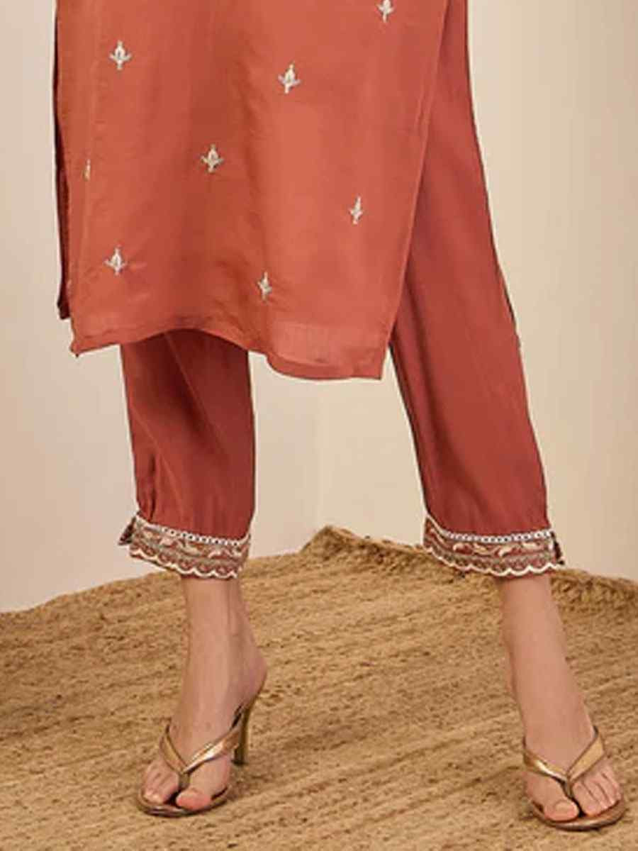 Peach Viscose Rayon Plain with Embroidery Party Wedding Festival Casual Ready Pant Salwar Kameez