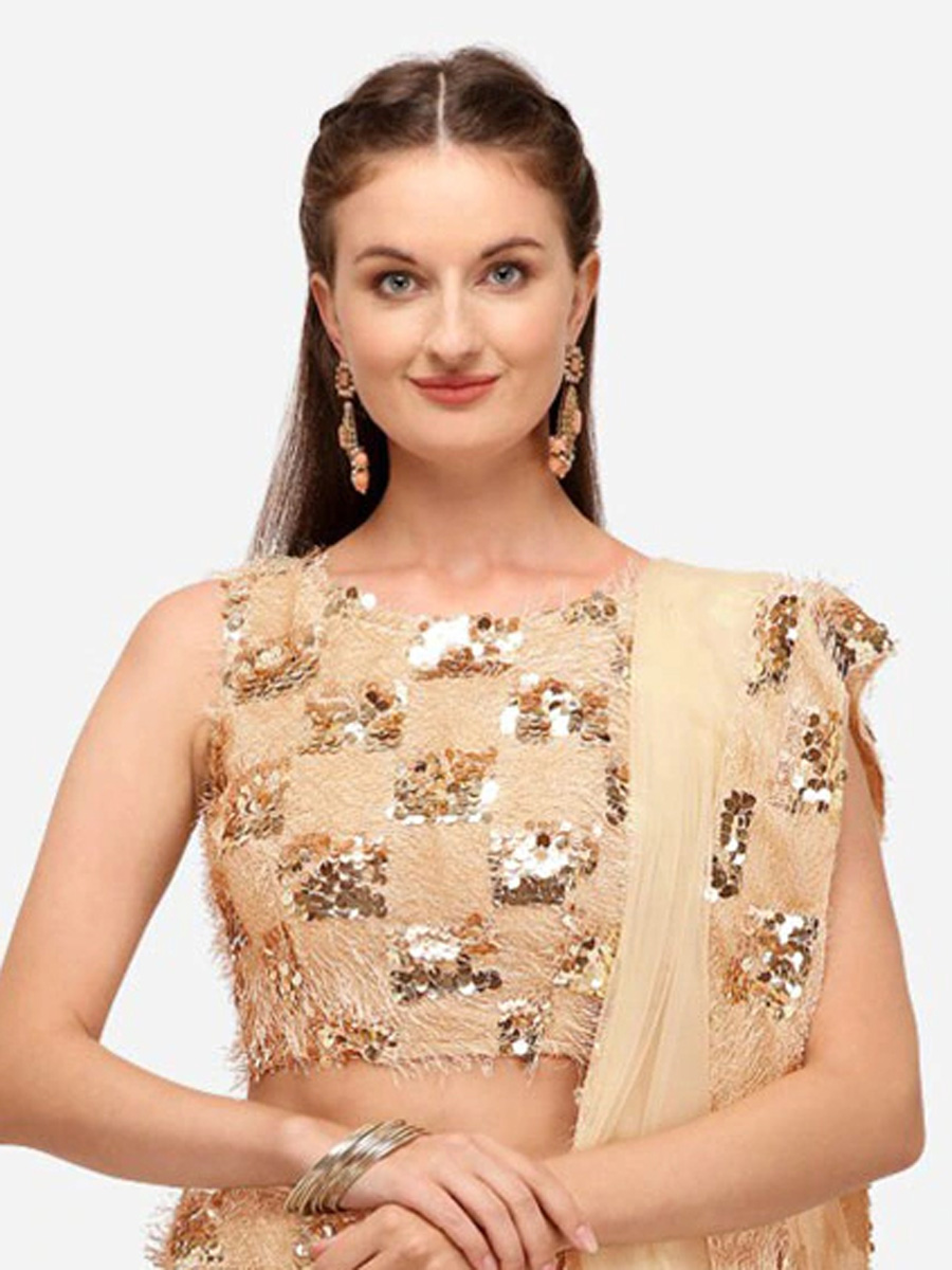 Peach Yellow Blended Silk Embroidered Party Lehenga Choli