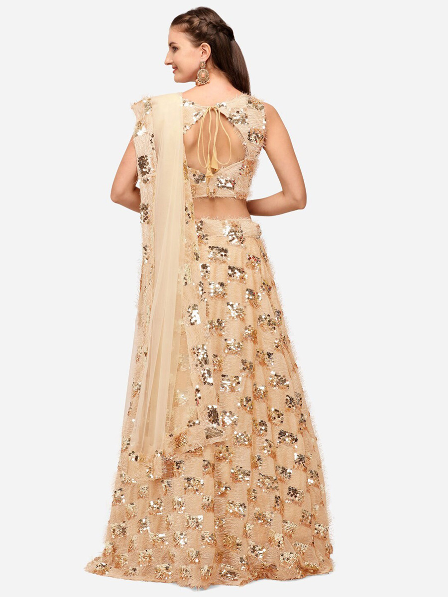 Peach Yellow Blended Silk Embroidered Party Lehenga Choli