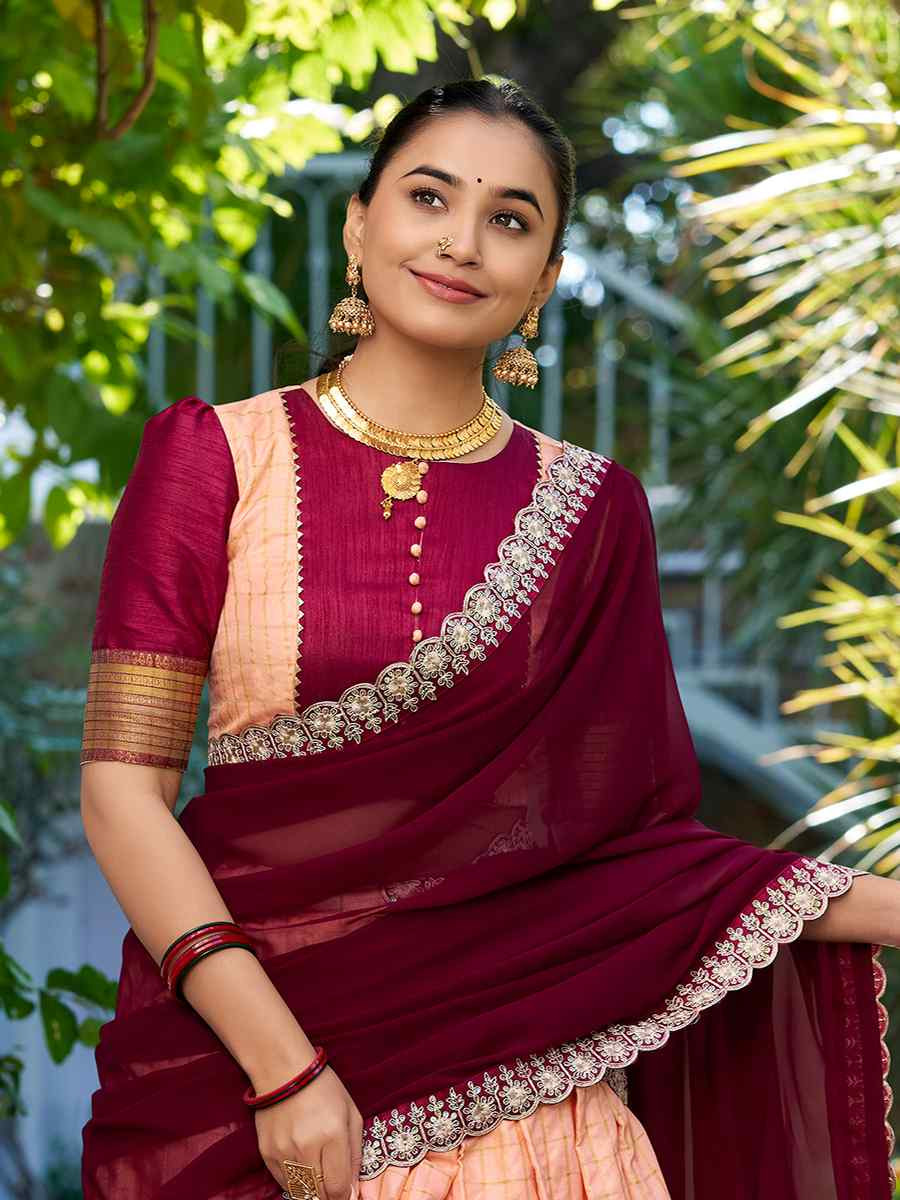 Peach Zari Chex Handwoven Reception Wedding Lehenga Choli