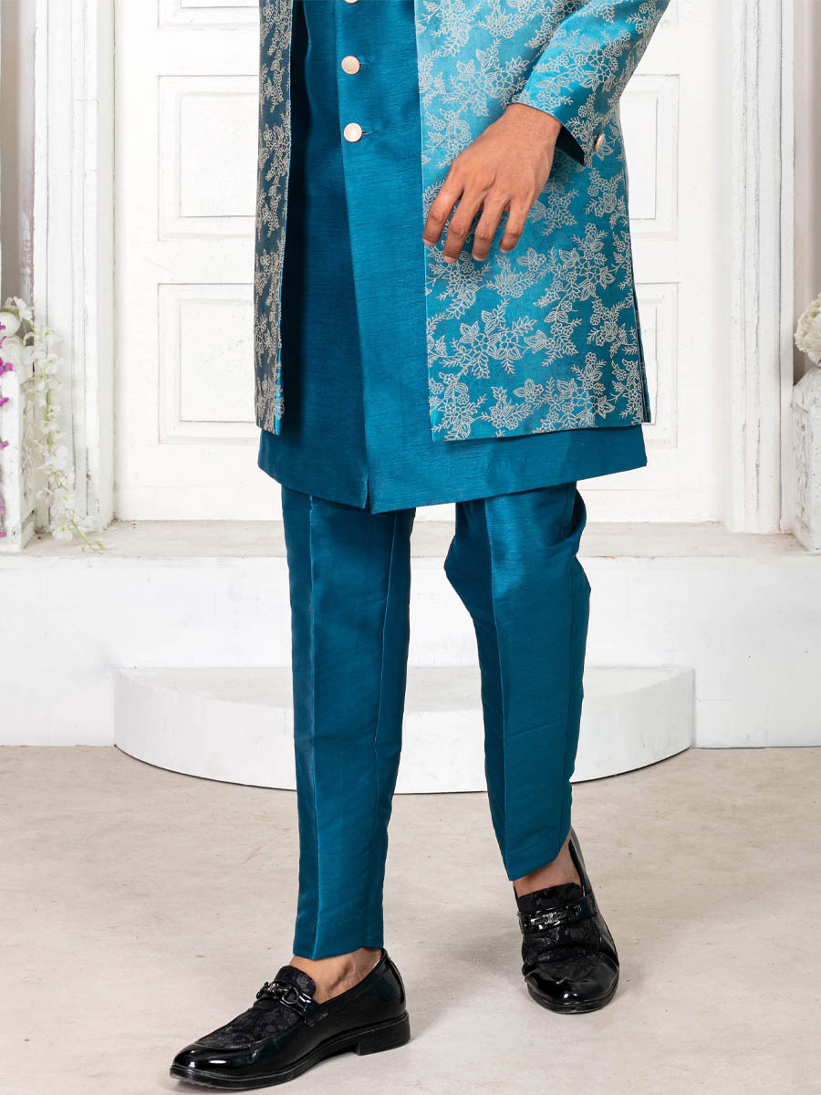 Peacock Jecquard Embroidered Wedding Groom Sherwani