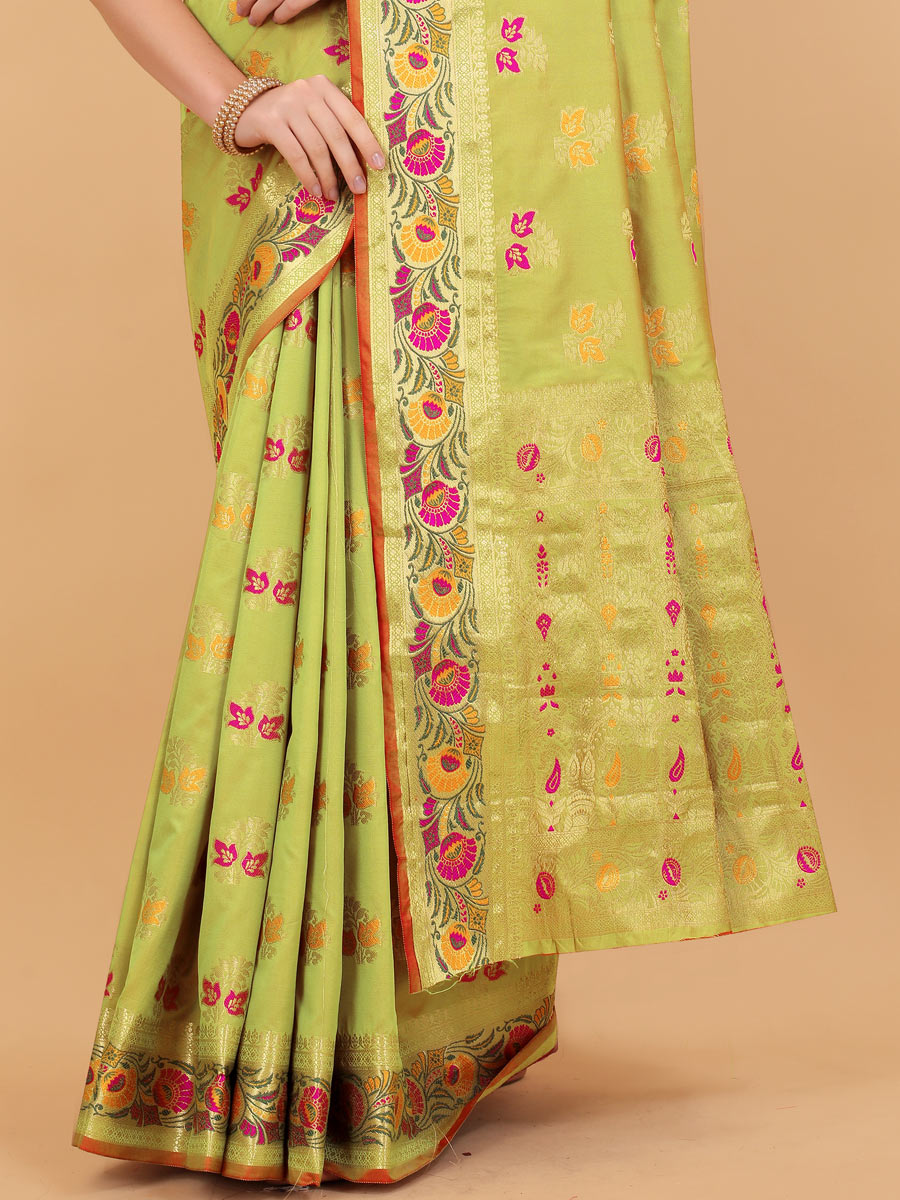 Pear Green Brocade Silk Handwoven Festival Saree