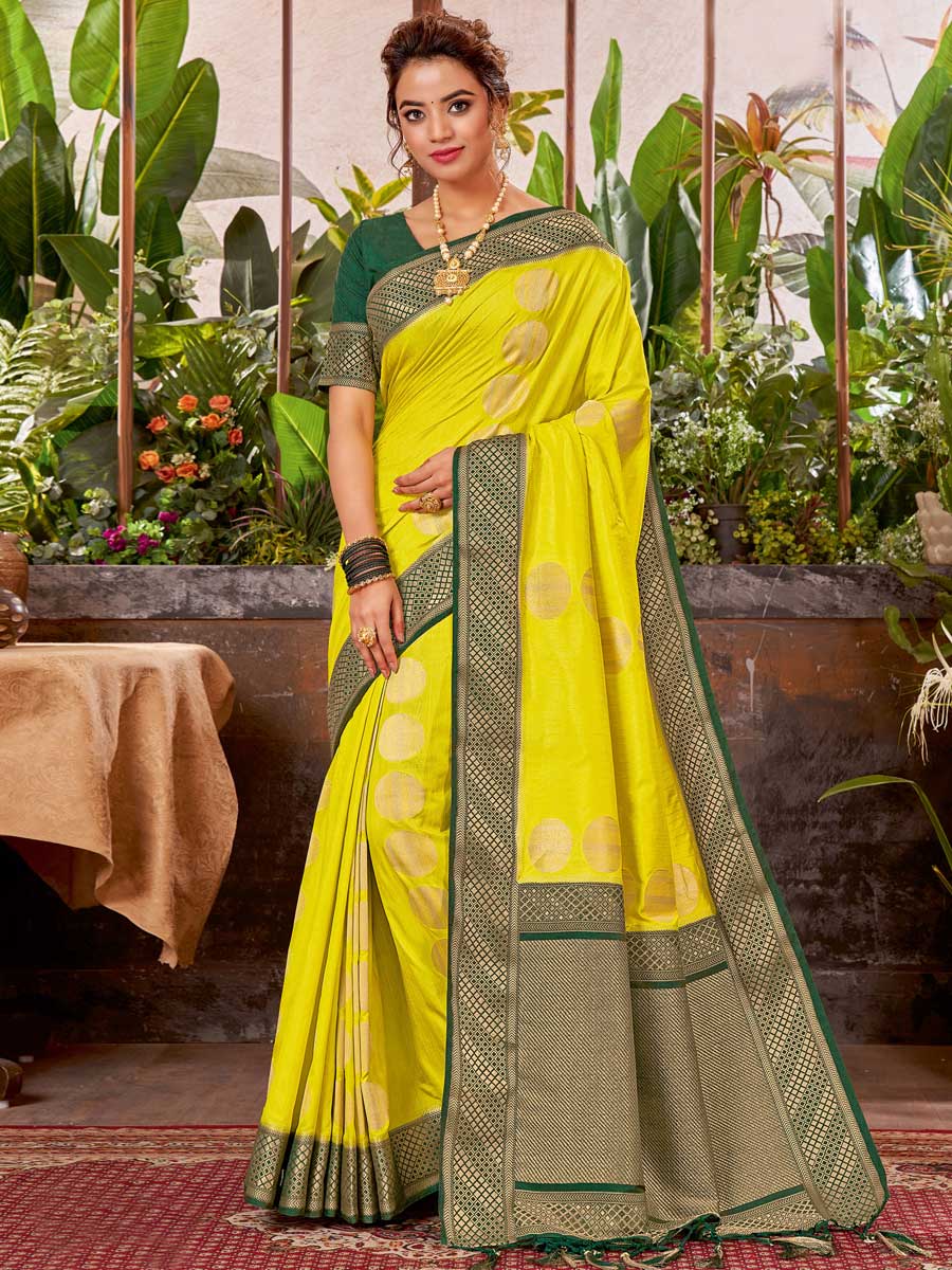 Pear Green Silk Handwoven Festival Saree