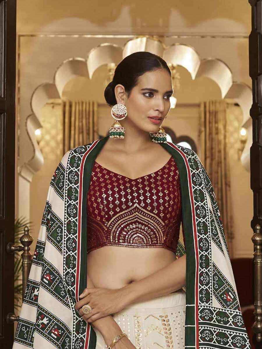 Pearl White Georgette Embroidered Wedding Festival Heavy Border Lehenga Choli