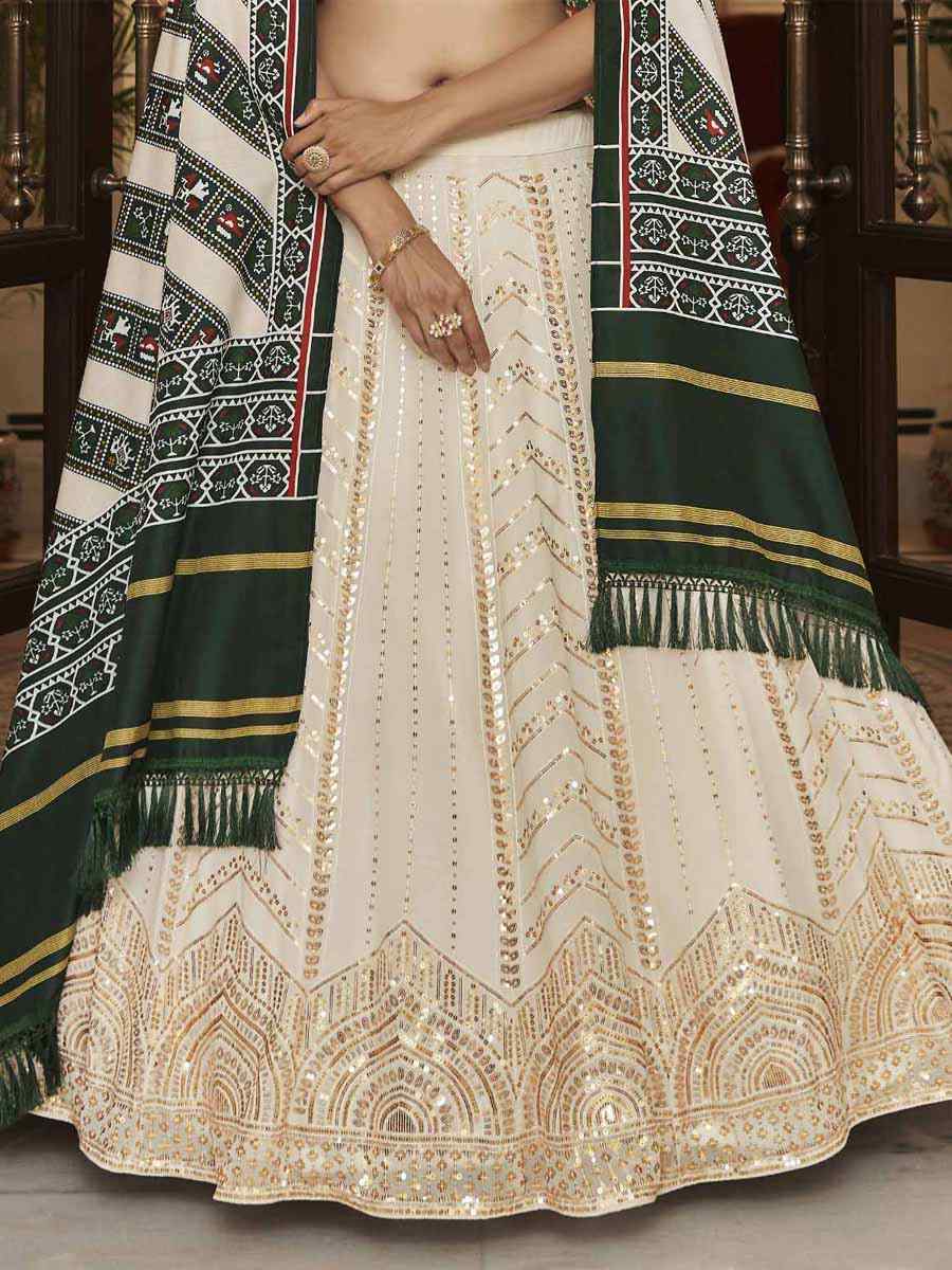 Pearl White Georgette Embroidered Wedding Festival Heavy Border Lehenga Choli