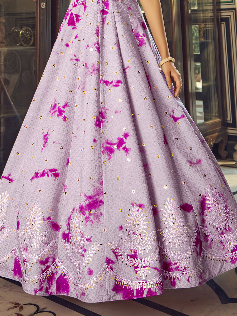 Periwinkle Violet Cotton Embroidered Party Gown