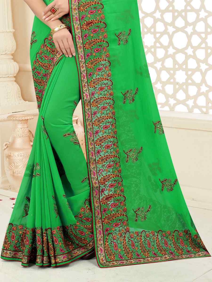 Perrot Georgette Embroidered Party Wedding Heavy Border Saree