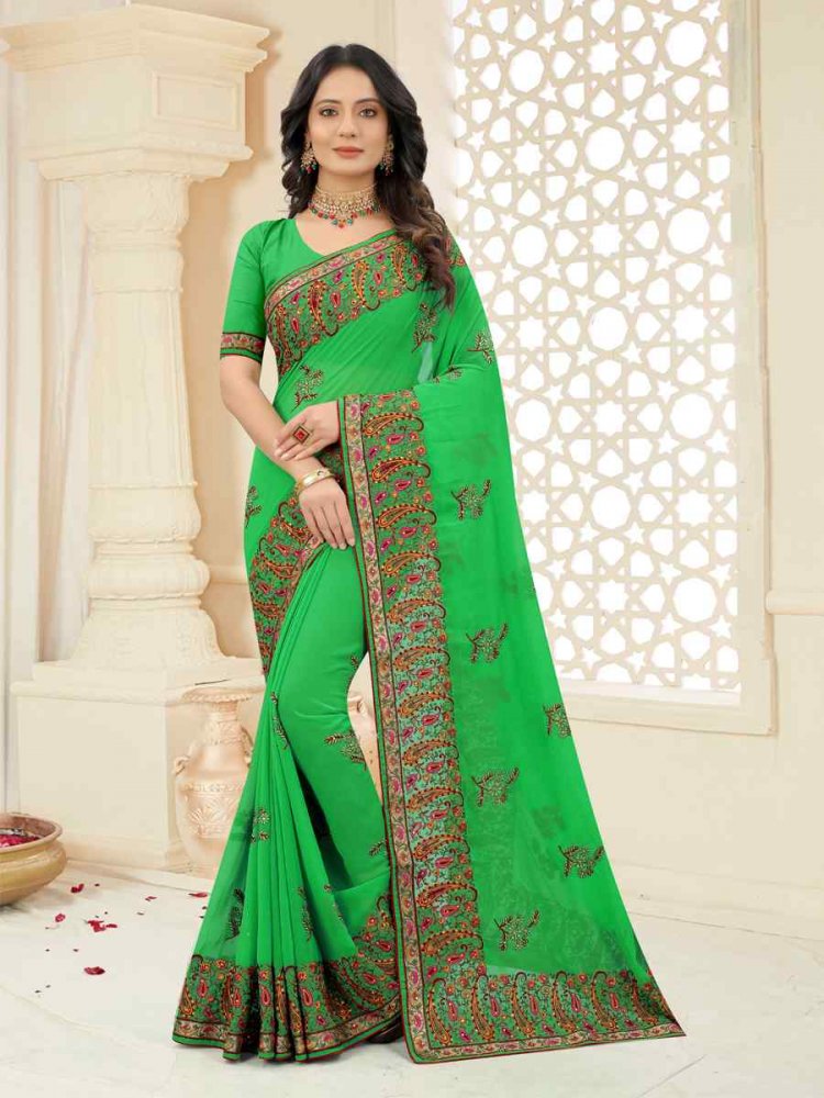 Perrot Georgette Embroidered Party Wedding Heavy Border Saree