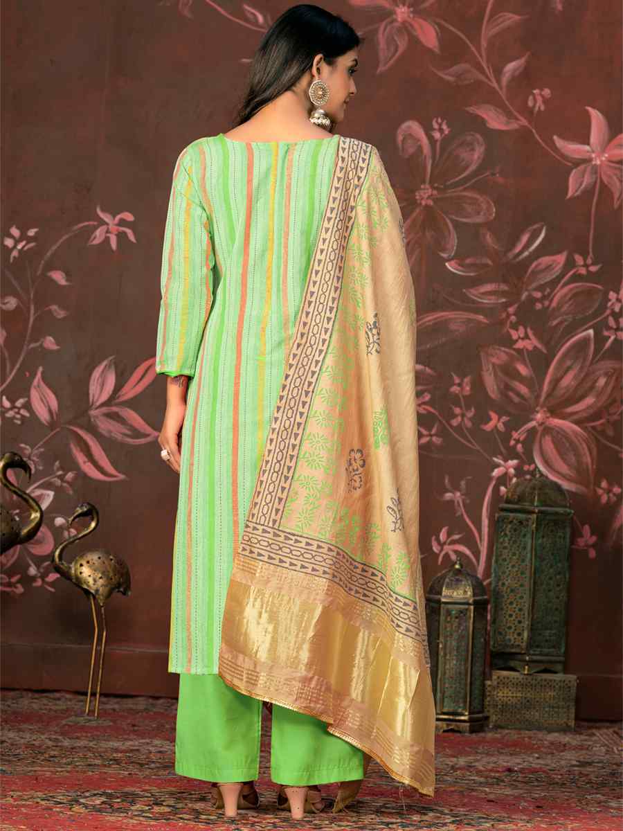 Perrot Green Cambric Cotton Embroidered Casual Festival Pant Salwar Kameez