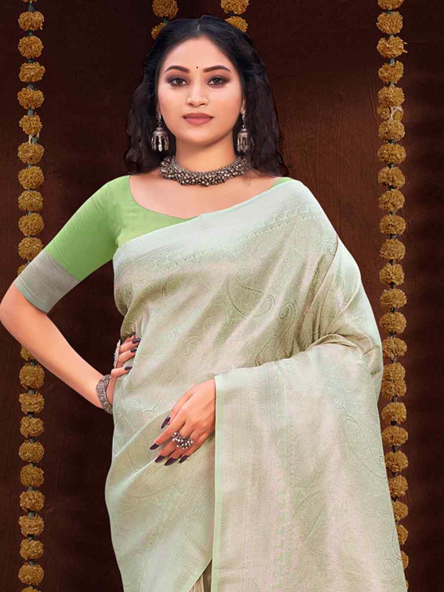 Perrot Green Kanjivaram Silk Printed Wedding Festival Classic Style Saree