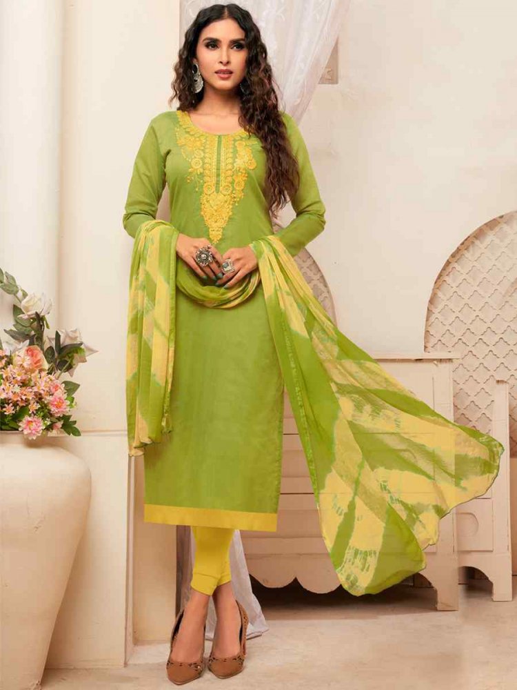 Perrot Green Modal Silk Embroidered Casual Festival Pant Salwar Kameez