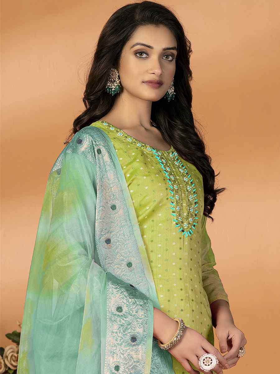 Perrot Green Modal Silk Embroidered Casual Festival Pant Salwar Kameez