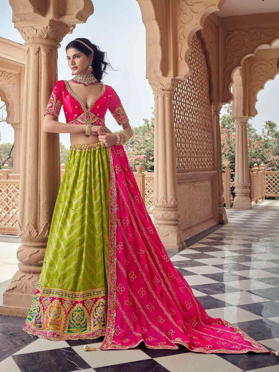 Perrot Green Viscose Silk Embroidered Festival Wedding Party Reception Heavy Border Lehenga Choli