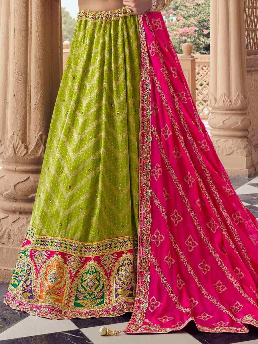 Perrot Green Viscose Silk Embroidered Festival Wedding Party Reception Heavy Border Lehenga Choli