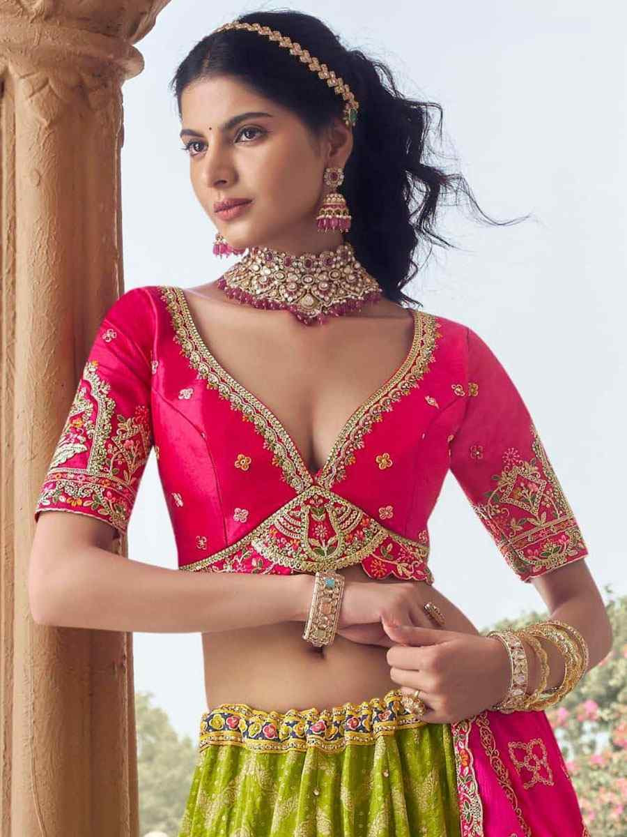 Perrot Green Viscose Silk Embroidered Festival Wedding Party Reception Heavy Border Lehenga Choli