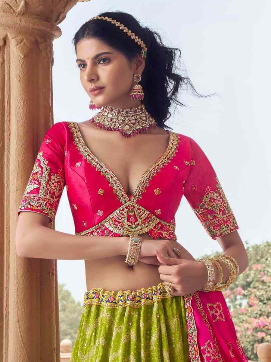 Perrot Green Viscose Silk Embroidered Festival Wedding Party Reception Heavy Border Lehenga Choli