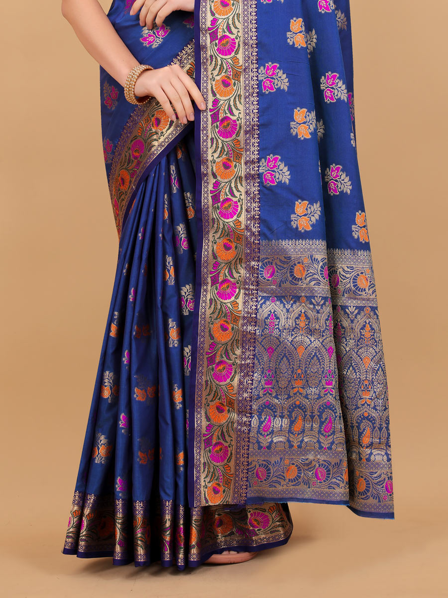 Persian Blue Brocade Silk Handwoven Festival Saree