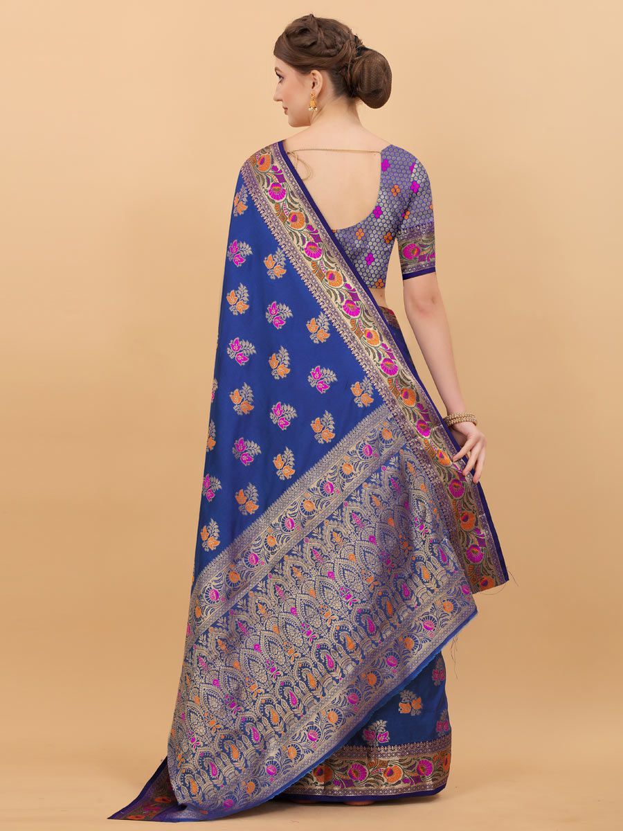 Persian Blue Brocade Silk Handwoven Festival Saree