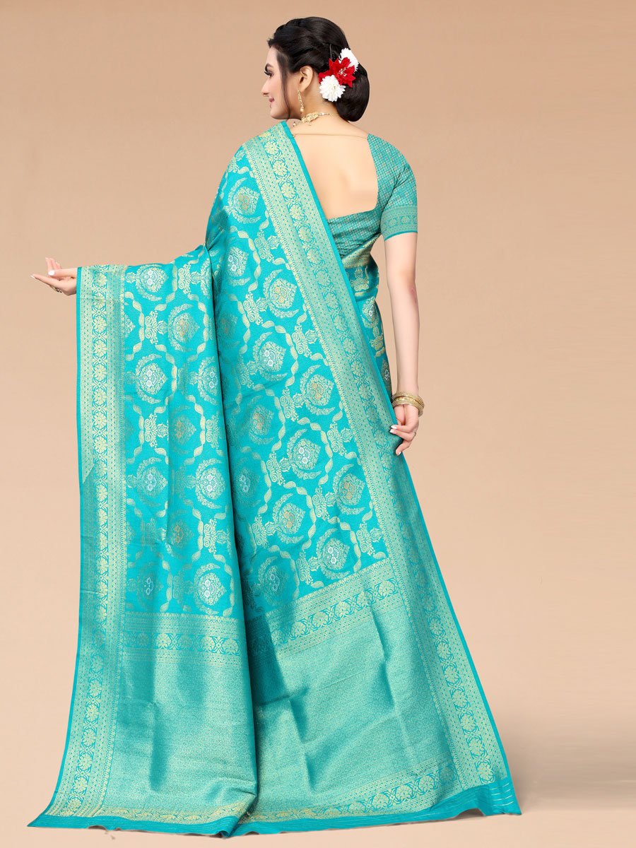 Persian Green Blended Silk Handwoven Party Saree