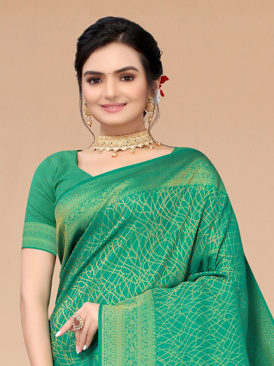 Persian Green Blended Silk Handwoven Party Saree