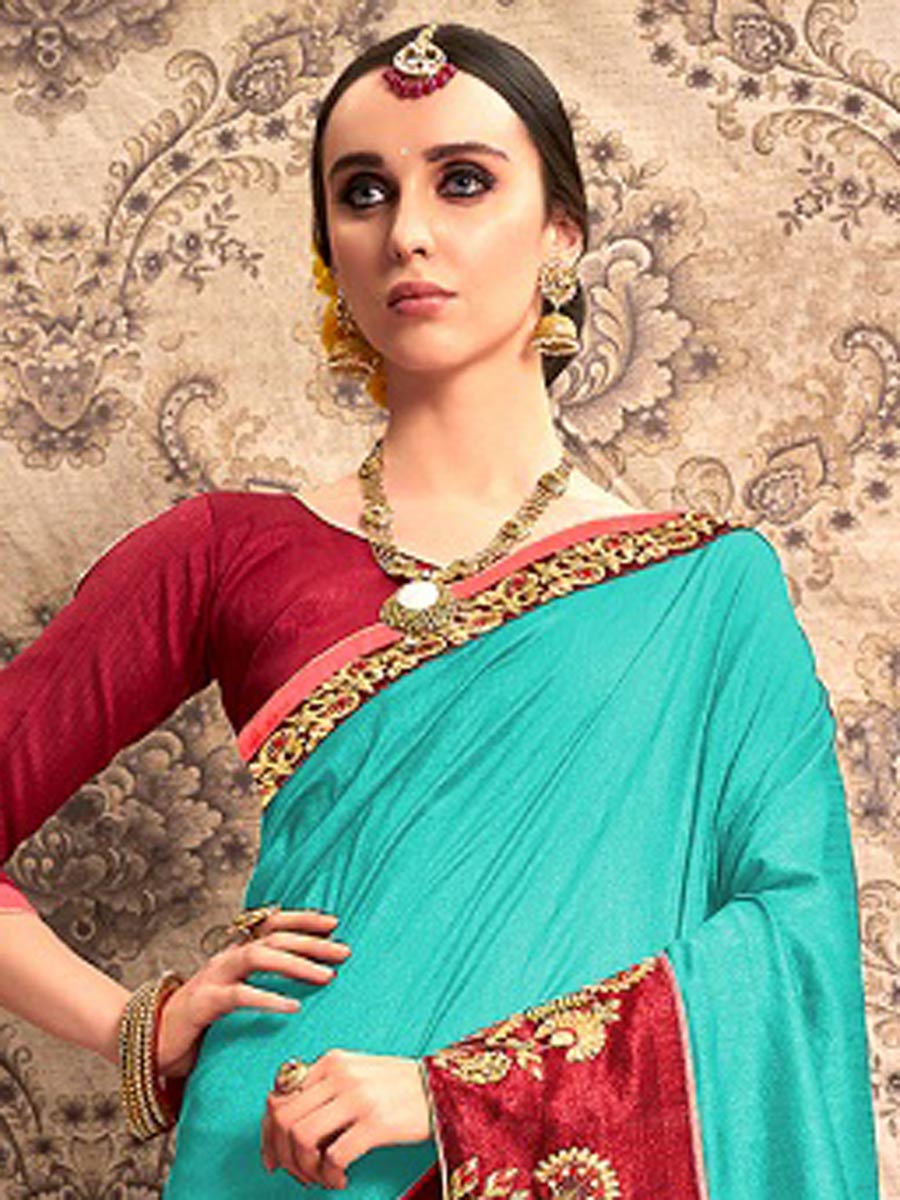 Persian Green Chiffon Embroidered Party Saree