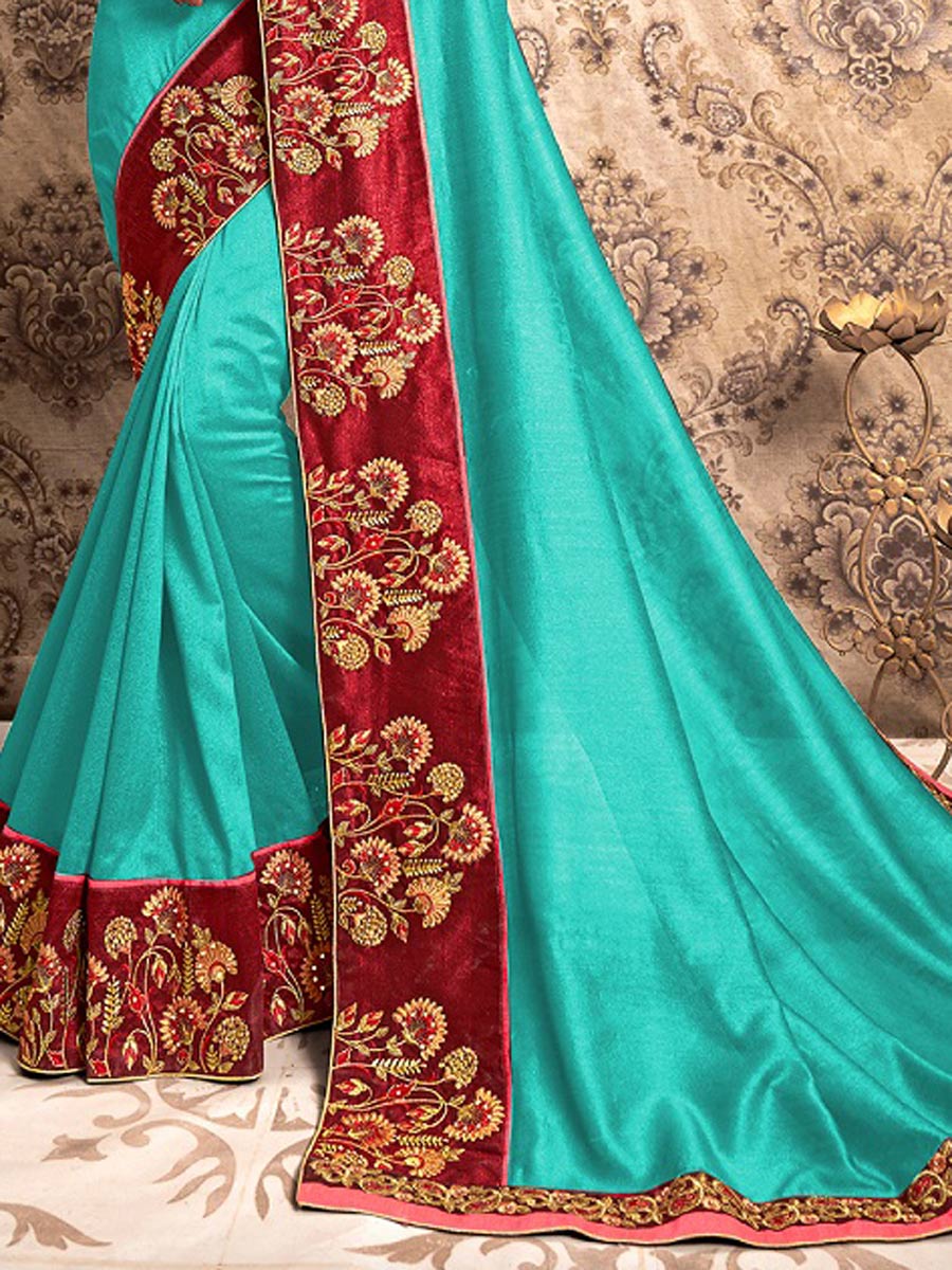 Persian Green Chiffon Embroidered Party Saree