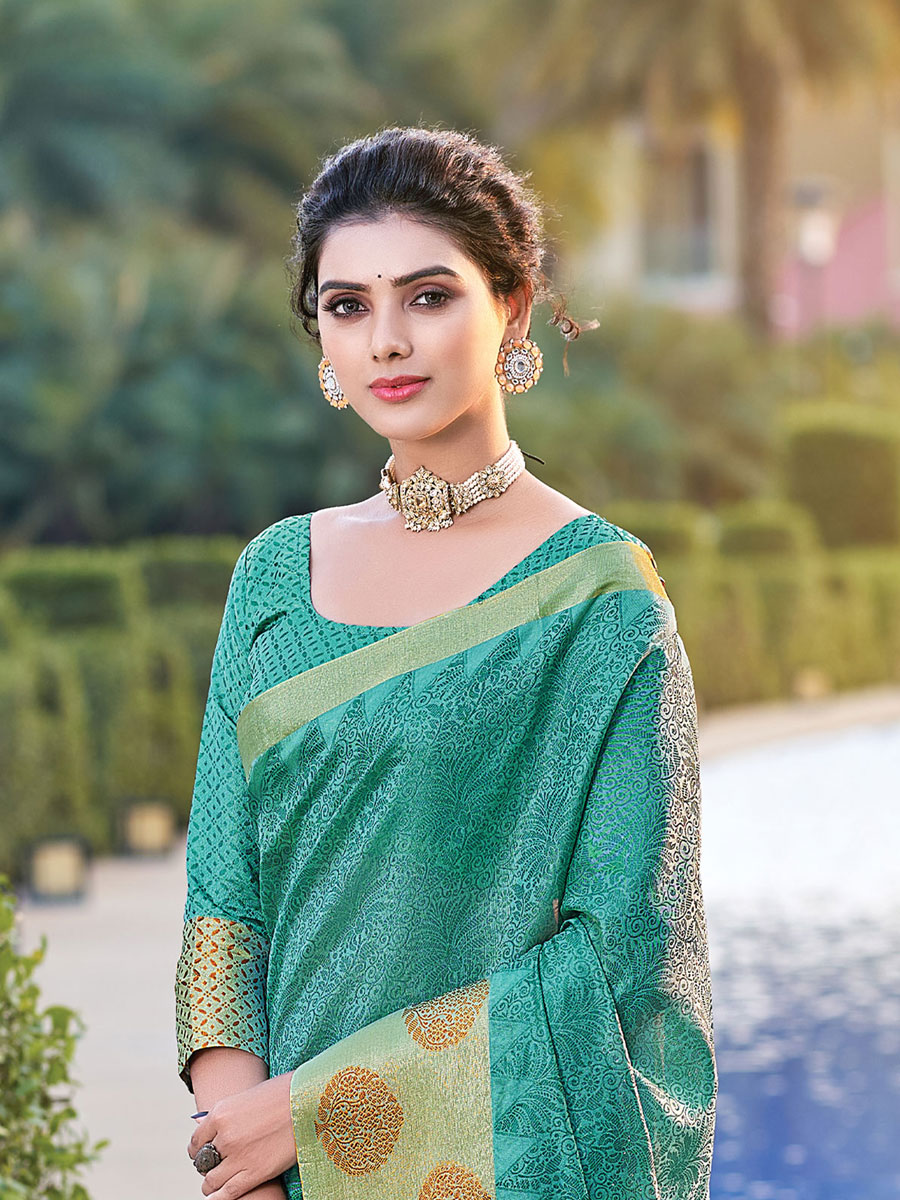 Persian Green Organza Handwoven Festival Saree