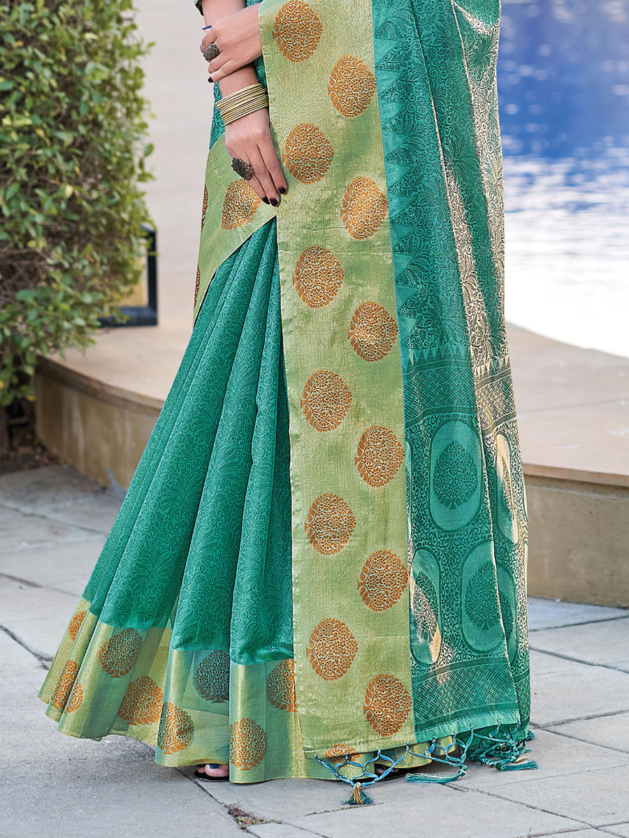 Persian Green Organza Handwoven Festival Saree