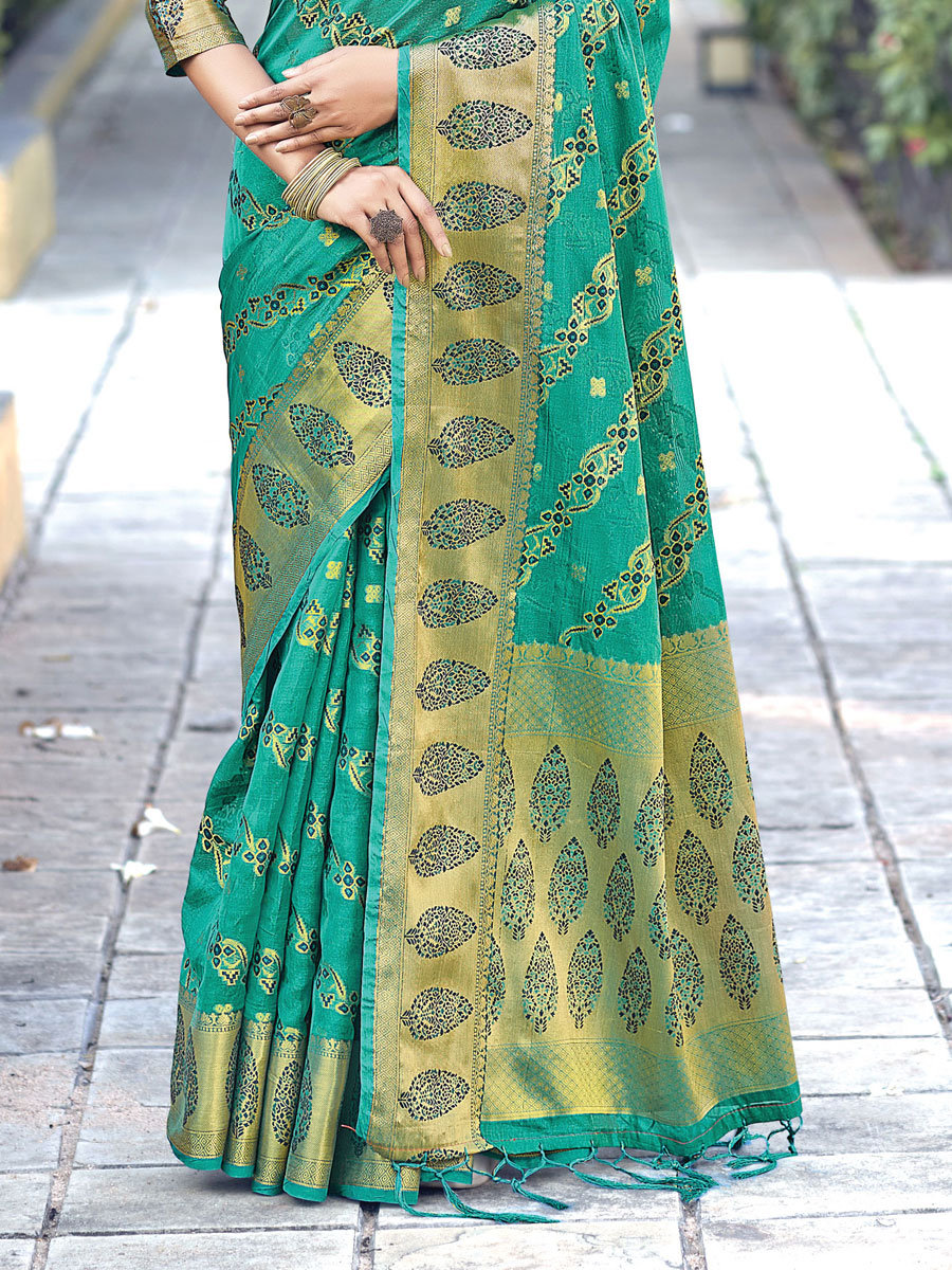 Persian Green Organza Handwoven Festival Saree