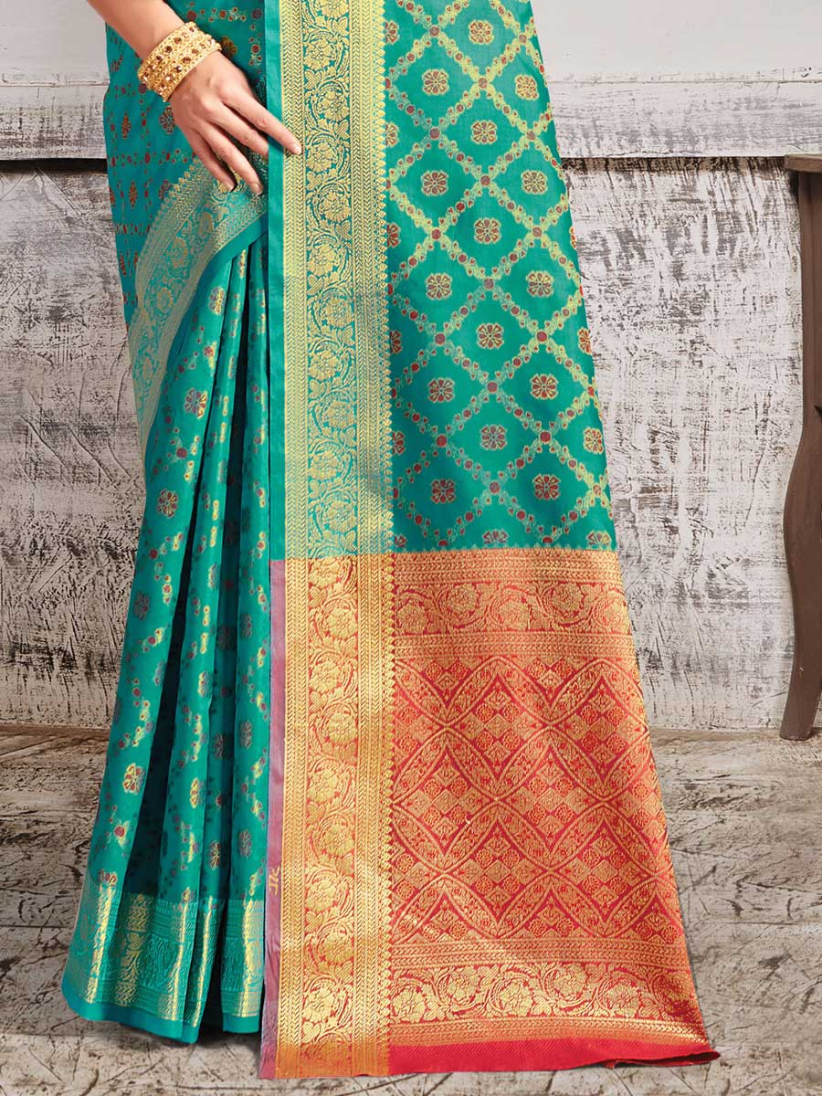 Persian Green Patola Silk Handwoven Festival Saree