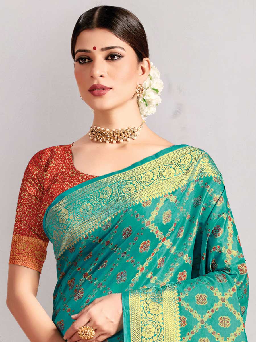 Persian Green Patola Silk Handwoven Festival Saree