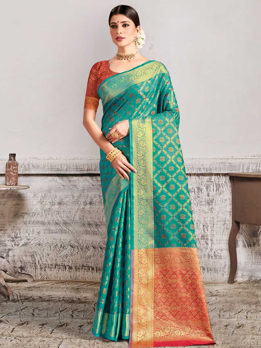 Persian Green Patola Silk Handwoven Festival Saree