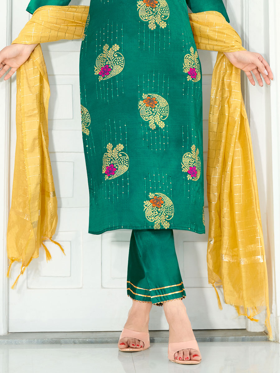 Persian Green Silk Handwoven Festival Pant Kameez