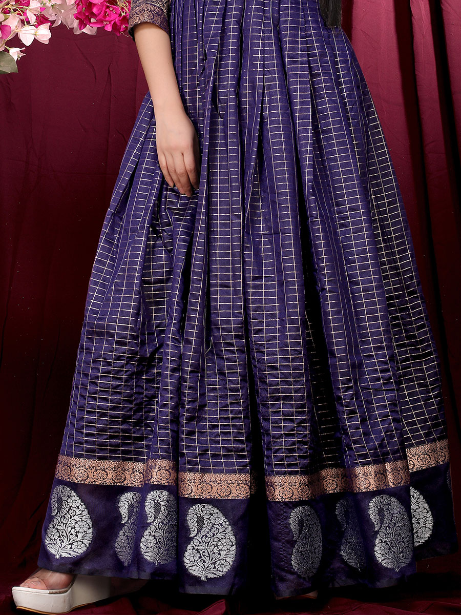 Persian Indigo Violet Pure Silk Handwoven Festival Gown