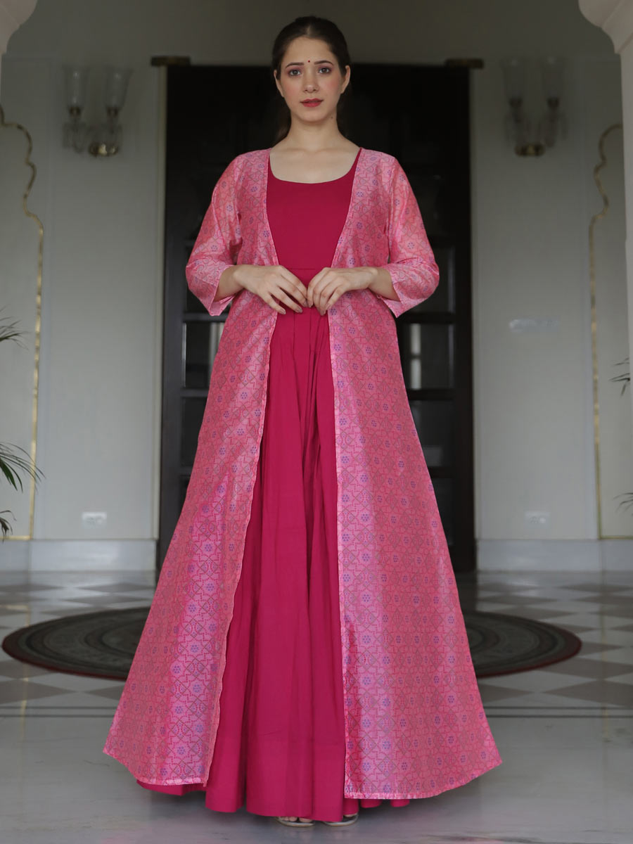 Persian Pink Maslin Silk Casual Printed Gown