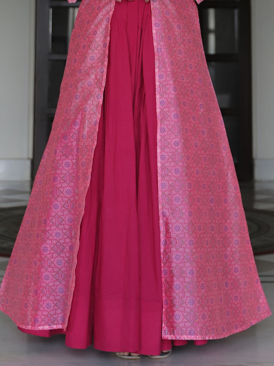 Persian Pink Maslin Silk Casual Printed Gown